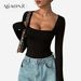 Xiyin's Popular Brushed One-piece Yoga Outfit Features Long Sleeves, Versatile Sports Square-neck Top, And Seamless_ecoleips.com