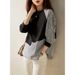 Asymmetrical Striped Contrast Panel Drop Shoulder Batwing Sleeve Relaxed Fit Round Neck Pullover Sweatshirt For Women_ecoleips.com