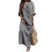 Women's Clothing Women's Style Cotton Linen Yarn Dyed Striped Loose Fit Pocket Dress Long Sleeve For Formal & Casual For Women_ecoleips.com