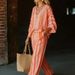 New 3D Striped V Neck Wide Leg Pants Set for Women Fashionable Casual Two Piece Set Cross Border Style for Vacation_ecoleips.com