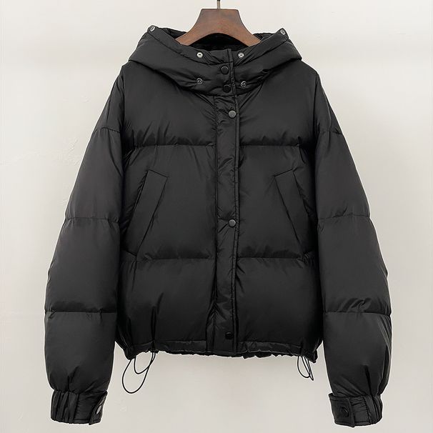 Women's Winter Short Down Jacket With Detachable Fur Hood - 85% White Duck Down, Thickened Loose Fit, 3D Embroidery_ecoleips.com