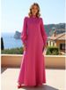 Freeacy Women's Fuchsia Stand Collar Maxi Dress Long Puff Sleeves A-line Pleated Evening Dress Autumn Elegant Party Gown_ecoleips.com