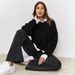 Oversized Round Neck Sweater – Soft Polyester & Acrylic Blend, Relaxed Fit Long Sleeve Knit Top With Puff Sleeves, Minimalist Solid Color Pullover_ecoleips.com