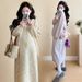 Autumn Winter New Korean Style 2-Piece Knitted Maternity Dress For Pregnant Women_ecoleips.com