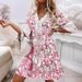 Women's Clothing New Printed V Neck Trumpet Sleeve Lace Tassel Bohemian Dress_ecoleips.com