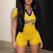 Summer Sexy Hot Girl Printed Women's Short Sleeved Top Waist Cinching Bodysuit for Trendy Wholesale Export_ecoleips.com