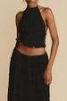 Women's Clothing Backless Halter Neck Sling Drawstring Chiffon Pleated Long Skirt Two Piece Set_ecoleips.com