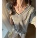 Women's Summer V-Neck T-Shirt Short Sleeve Loose Fit Korean Style Versatile Solid Color Casual Top Cotton_ecoleips.com