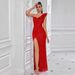 Elegant One-Shoulder Slit Evening Dress With Glitter Detail – Perfect For Parties & Special Occasions – Available In XS/S/M/L_ecoleips.com
