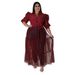 Aria Basics Aria Basics N7681 Autumn Style European And American Solid Color Shirt Top Tie-Up Sheer Sexy Mesh Plus Size Dress_ecoleips.com