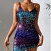 Sexy Spicy Girl Low-Cut Strap Colorful Sequin Bodycon Tight-Fitting Base Women's Dress_ecoleips.com