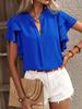 2025 Women's Summer New V-neck Casual Solid Color Shirt Top_ecoleips.com