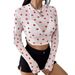 European And American Cross-border 2026 Spring Elegant Special Mesh Printed Heart-shaped Round Neck Long-sleeve Slim-fit_ecoleips.com