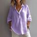 Women's Clothing Spring And Summer Solid Color Casual Loose Long Sleeve Linen V Neck Shirt Shirt Women_ecoleips.com