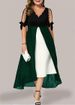 Spring/Summer New Women's V-neck Spliced Fake Two Piece Irregular Mid Sleeve Dress_ecoleips.com