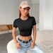 Voya Women's 2026 Spring/Summer New Style Sexy Backless Short Sleeved Slim Knit American T-shirt Top_ecoleips.com