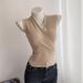Korean Style Women's Vest Crossover V Neck Asymmetrical Sleeveless Knitted Short Top for Mature Sophisticated Fashion_ecoleips.com