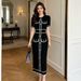 Ice Silk Slim Fit Color Block mid Length Dress with Pocket for Women Elegant Luxury Early Autumn New Style 2026_ecoleips.com