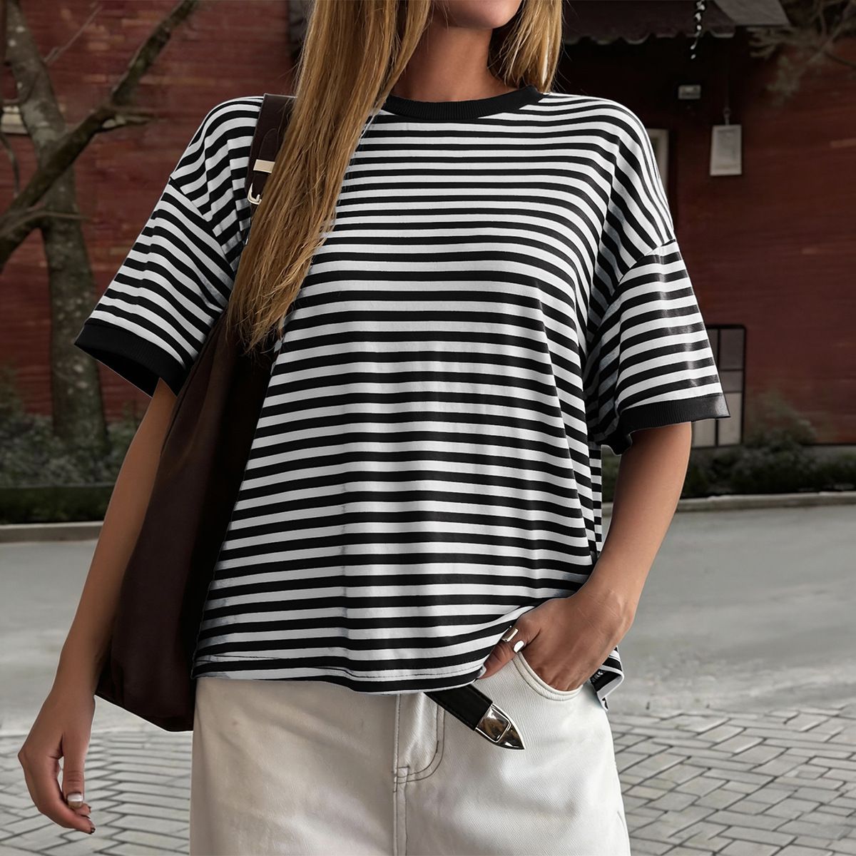 Women's Classic Striped Short Sleeve T-Shirt | Relaxed Fit For Beach & Everyday Wear | Soft Cotton Blend_ecoleips.com