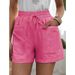2025s Summer Women's New Loose Linen Casual Shorts With Pockets Solid Color Plus Size High Waist Wide Leg Pants_ecoleips.com