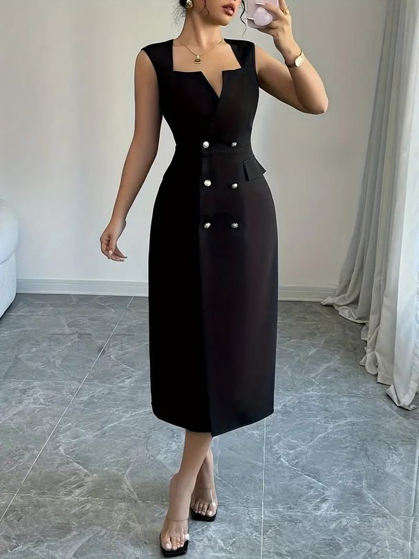 Women's Clothing Summer New Temperament V Neck Dress Slim Waist And Age Reducing Slit Skirt_ecoleips.com
