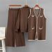 Women's Three Piece Set Casual Fashion Autumn Winter Loose Knitted Top Long Vest Wide Leg Athletic Pants_ecoleips.com