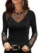 Aria Basics Aria Basics 2024 Spring Autumn New Women's Clothing European And American Sexy Deep V Lace Collar Long Sleeve Slim Fit T-Shirt_ecoleips.com