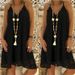 Women's Clothing Women's Summer Solid Color Sleeveless V Neck Strappy Lace Loose Dress_ecoleips.com