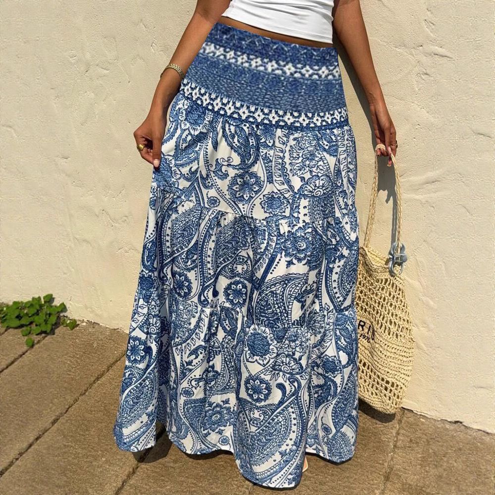Women's Bohemian Style Long Skirt Printed Holiday Leisure European And American Skirts For Women_ecoleips.com