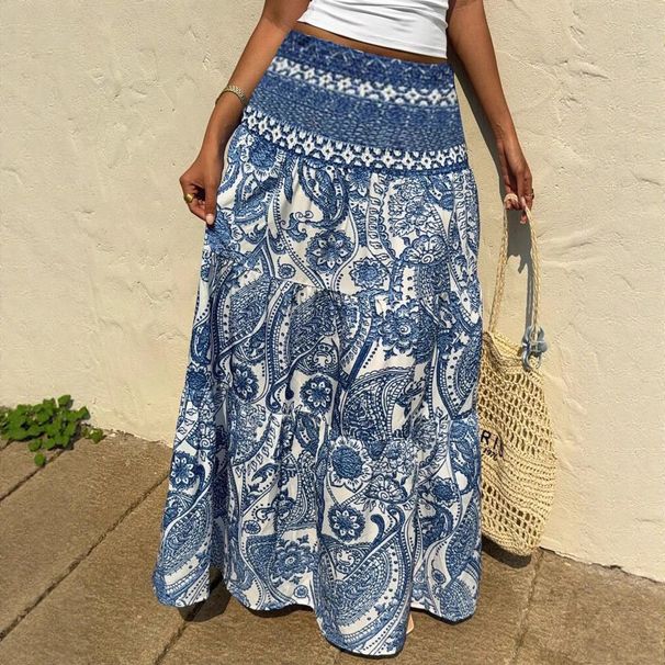 Women's Bohemian Style Long Skirt Printed Holiday Leisure European And American Skirts For Women_ecoleips.com