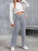 Fashionable New Women's Casual Straight Leg Pants With High Waist Button Elastic Band And Multiple Pockets_ecoleips.com