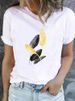 Euroean American Cross-border Foreign Trade Women's Floral, Lant, And Feather Rint Round-neck Short-sleeve T-shirt_ecoleips.com