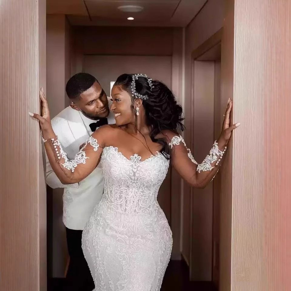 Women's Off-Shoulder Long-Sleeved Mermaid Wedding Dress Freely And Enjoy Every Moment Of Your Special Day Lightweight Waist Cinching Slimming Bridal_ecoleips.com