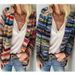 Women's Oversized V-Neck Cardigan - Lightweight Cotton Knit Sweater With Distressed Checkered Pattern (S-XXXL)_ecoleips.com