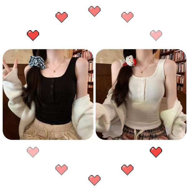 Summer Hot-selling Camisole With Chest Pads, Slimming Inner Layer, Buttoned Fashion Top For Women, Trendy And_ecoleips.com