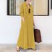 Muslim Dress Women Breathable Cotton Linen Lapel Shirt Dress – Oversized Long Sleeve Pocket Dress For Women (Black/Golden Yellow/Army Green_ecoleips.com