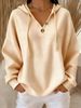 Aria Basics 2026 Cross-Border Autumn/Winter European And American New Solid Color Waffle V-Neck Buttoned Hooded Women's_ecoleips.com