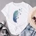 Summer Feather Geometric Pattern Plus-size Women's T-shirt, White Round-neck Base Shirt, Short-sleeve T-shirt For Women_ecoleips.com