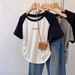 Color Blocked Raglan Short Sleeve T-Shirt Style Drawstring Top Unique Irregular Design For Curvy Women Plus Size Summer Bestseller_ecoleips.com