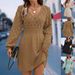 Cross-Border Scale Pattern 3D Crochet 2025 New European And American V-Neck Beach A-Line Long Sleeve Dress_ecoleips.com
