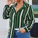 Large Size Women's Spring V-Neck Shirt With Button Stripes And Long Sleeves_ecoleips.com