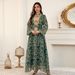 Elegant Saudi Jalabiya Dress – Long Sleeve Embroidered Abaya With Belt For Women (Dark Green, Black) – S-Xxl_ecoleips.com