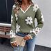 European And American Cross-Border Women's Fashion Hot-Selling Elegant Floral Jacquard Flower Knitted V-Neck Sweater_ecoleips.com