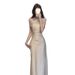 French Style Elegant High-End Swing Collar Aymmetric Shoulder Wait-Cinching Bodycon Acetate Satin Summer New Long_ecoleips.com