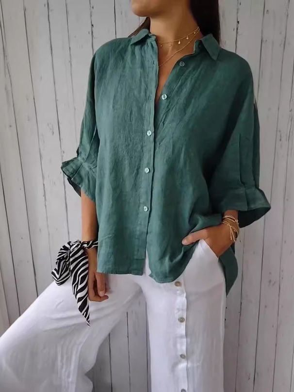 Women's Clothing Cotton And Linen Back Tie Design Shirt_ecoleips.com
