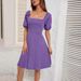 2026 Cross-Border Foreign Trade European Station Summer Hot Sale New Solid Color Square Neck Puff Sleeve Dress_ecoleips.com