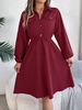 Women's Casual Button-Up Long Sleeve Shirt Dress Tie Waist Fitted Spring/Summer Thin Clothing_ecoleips.com