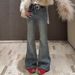 Plus Size Vintage Flare Jeans For Women – Stretchy High-Waisted Rhinestone Embellished Bootcut Denim Pants (Blue, S-3XL)_ecoleips.com
