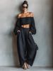 Women's Elegant Casual Fashion Off-the-Shoulder T-Shirt And Pants Set Solid Color American Style Two-Piece Spring/Autumn Summer_ecoleips.com