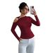 Autumn And Winter Asymmetrical Collar, One-Sided Off-The-Shoulder Metal Trim, Slimming Top_ecoleips.com